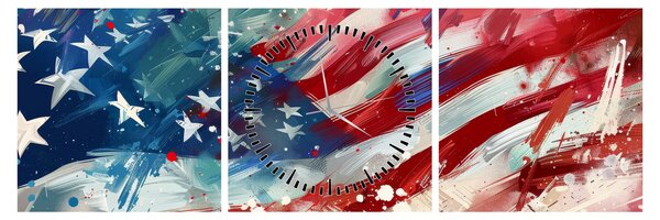 Obraz - Vlajka USA (s hodinami) (90x30 cm)