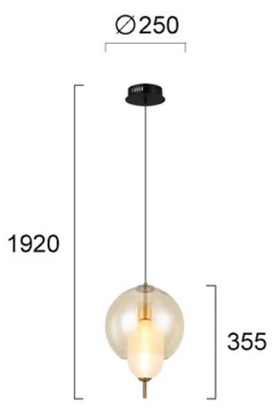 Viokef Závěsné světlo LED Adol, jantarová, Ø 25 cm, sklo, Krémová / jantar, Obývací pokoj / jídelna, Sklo