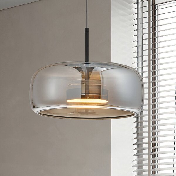 Viokef LED závěsné světlo Deco, kouřově šedé/černé, Ø 33 cm, sklo, Hliník / šedá / zinek, Obývací pokoj / jídelna, Sklo