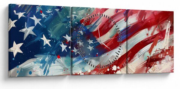 Obraz - Vlajka USA (s hodinami) (90x30 cm)