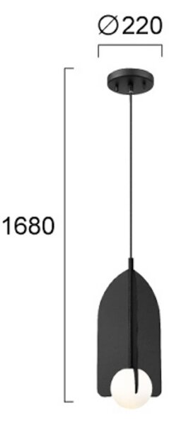 Viokef Závěsné světlo Fedora, Ø 22 cm, černá, kov/sklo, stmívatelný, Černá, Obývací pokoj / jídelna, kov