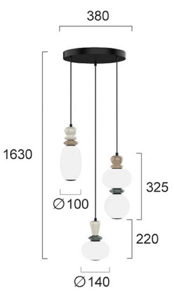 Viokef Závěsné LED světlo Gemma, Ø 38 cm, barevné, sklo/keramika, 3 svítidla., Vícebarevná, Obývací pokoj / jídelna, Sklo