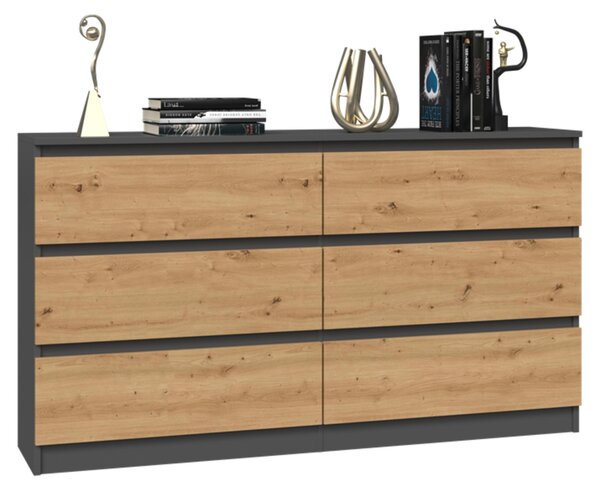Komoda, předsíň do ložnice, šatní skříň, příborník, vysoká deska se 6 zásuvkami, šířka 140 cm výška 75 | antracit Artisan