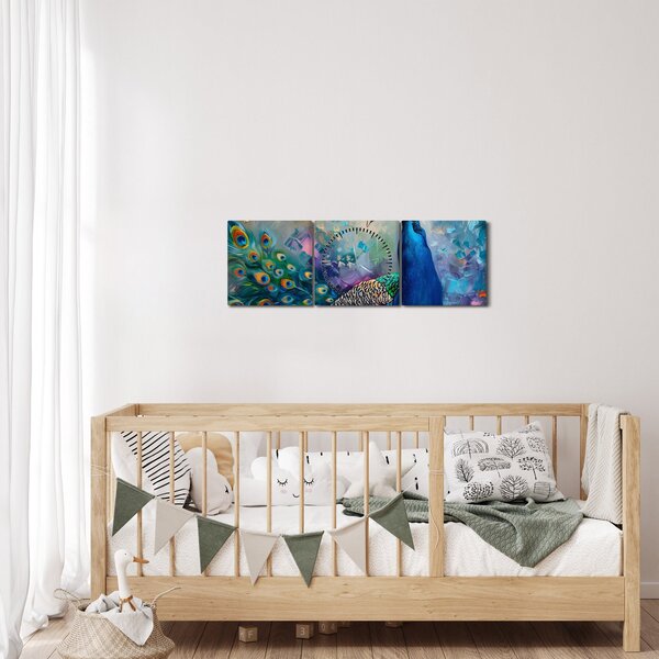 Obraz - Malba páva (s hodinami) (90x30 cm)
