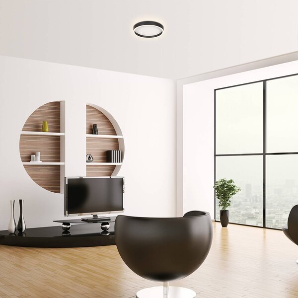 Steinhauer LED stropní svítidlo Ringlux, černé, Ø 30 cm, kov, 2 700 K, stmívatelný, Černá, Obývací pokoj / jídelna, kov, Moderní