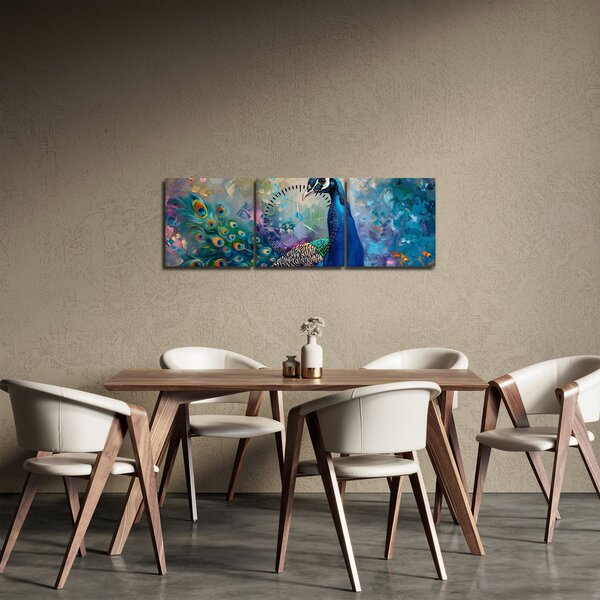 Obraz - Malba páva (s hodinami) (90x30 cm)