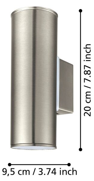 EGLO Nástěnné světlo Riga, nerezová ocel, výška 20 cm, 2ramenná, Hliník / šedá / zinek, Nerezová ocel, Moderní