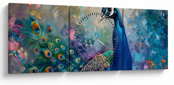 Obraz - Malba páva (s hodinami) (90x30 cm)