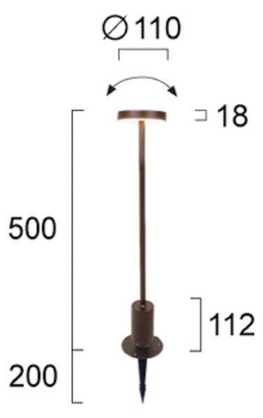 Viokef LED lampa s podstavcem Tango rezavě hnědá, výška 50 cm kov, zemní hrot, Hnědá / rez, Hliník, Moderní, Venkovní bodové svítidlo / zabodnuté do země