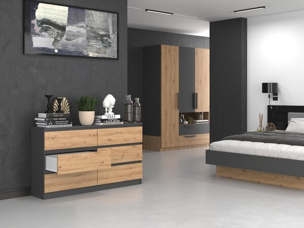 Komoda, předsíň do ložnice, šatní skříň, příborník, vysoká deska se 6 zásuvkami, šířka 140 cm výška 75 | antracit Artisan