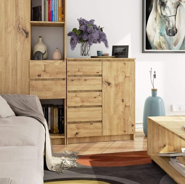 BDW - Komoda 5 zásuvek, obývací pokoj, předsíň 80x97x35, dub Artisan