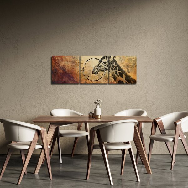 Obraz - Žirafa, malba (s hodinami) (90x30 cm)