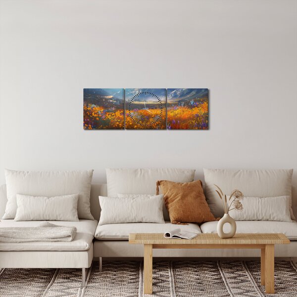 Obraz - Malovaná horská krajina II. (s hodinami) (90x30 cm)