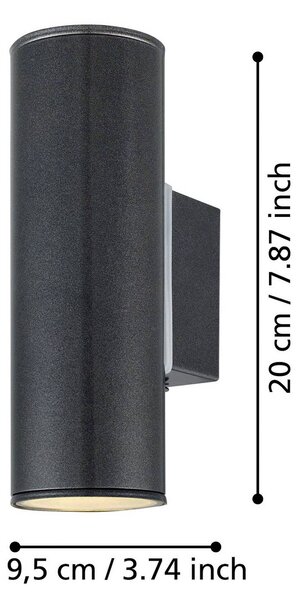EGLO Nástěnné světlo Riga, antracitová, výška 20 cm, kov, 2ramenná, Hliník / šedá / zinek, kov, Moderní