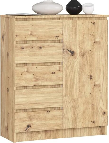 BDW - Komoda 5 zásuvek, obývací pokoj, předsíň 80x97x35, dub Artisan