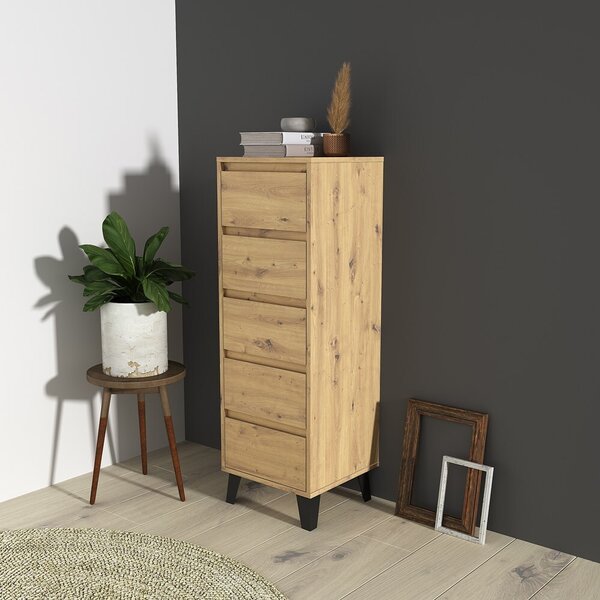 VBChome Komoda 5 zásuvek 40 x 39 x 120 cm Komoda bez úchytek Artisan Víceúčelová skříňka do předsíně Ložnice Obývací pokoj Dětský pokoj moderní