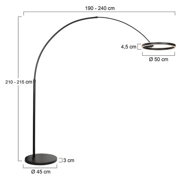 Steinhauer LED obloukové svítidlo Ringlux, černé, kovové, stmívač, stmívatelný, Černá, Obývací pokoj / jídelna, kov, Moderní
