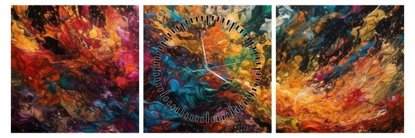 Obraz - Barevná abstrakce II. (s hodinami) (90x30 cm)