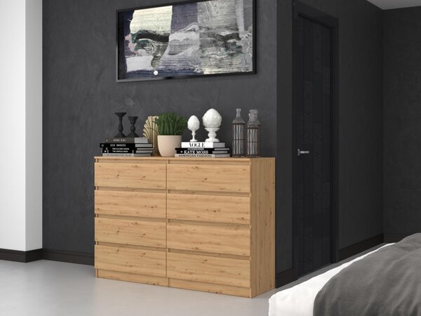 Komoda, předsíň do ložnice, šatní skříň, příborník, vysoká deska s 8 zásuvkami, šířka 140 cm výška 97 | Artisan