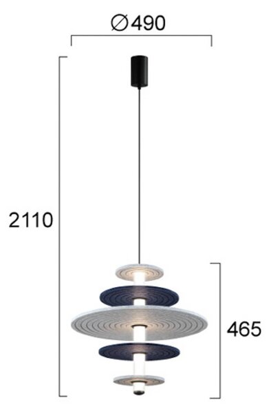 Viokef Závěsné světlo LED Azul, výška 46 cm, modrá/šedá/černá, plsť, Hliník / šedá / zinek, Obývací pokoj / jídelna, Plast
