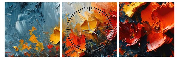Obraz - Abstraktní malba květin III. (s hodinami) (90x30 cm)