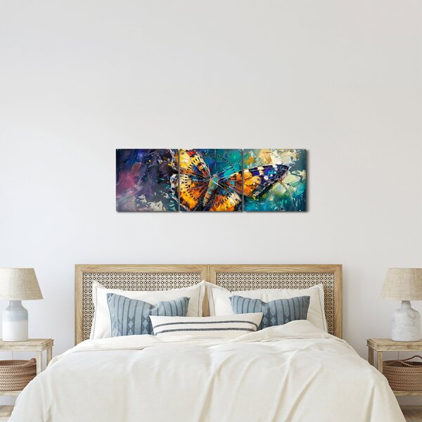 Obraz - Motýl, olejomalba (s hodinami) (90x30 cm)