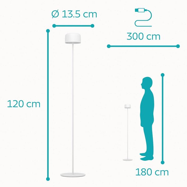 EGLO Solární LED lampa na terasu Roccanova-L, bílá, výška 120 cm, Bílá / opál, kov, Moderní