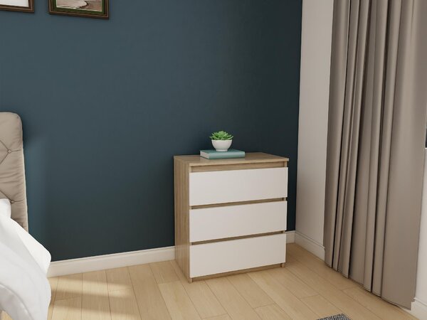 Komoda - 3 zásuvky - 70 cm - Dub Sonoma - Bílá - Moderní příborník - Vysoká kvalita