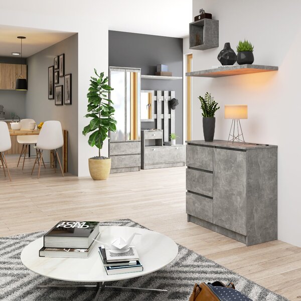 BDW, komoda, 3 zásuvky, 1 dvířka, skříň, příborník, beton