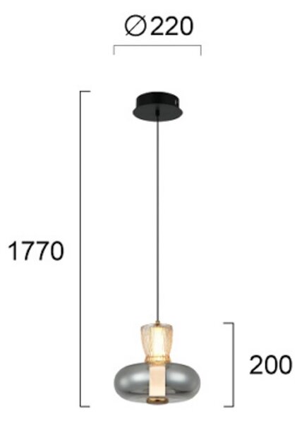Viokef Závěsné světlo LED Sire, Ø 22 cm, kouřově šedá/bronzová, kov/sklo, Hliník / šedá / zinek, Obývací pokoj / jídelna, kov