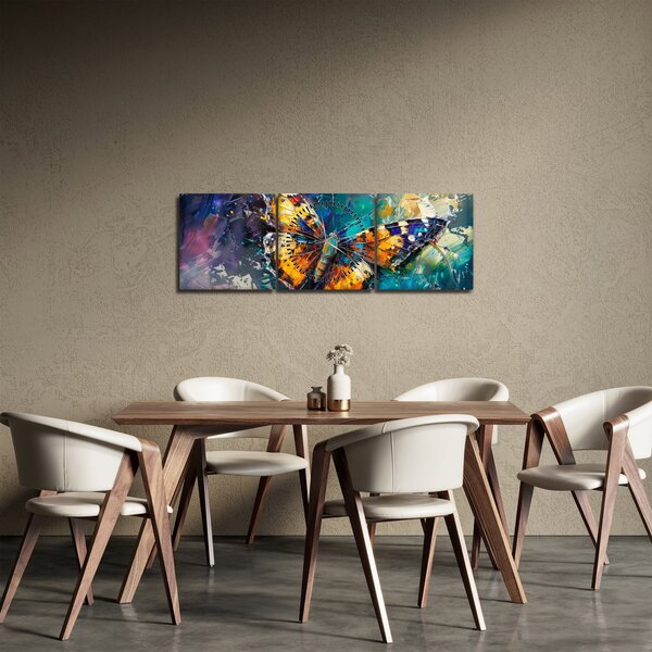 Obraz - Motýl, olejomalba (s hodinami) (90x30 cm)