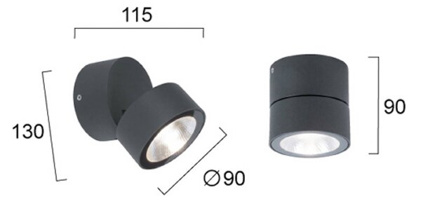 Viokef LED venkovní stropní bodové světlo Andria, tmavě šedé, Ø 9 cm, kov, Černá, Hliník