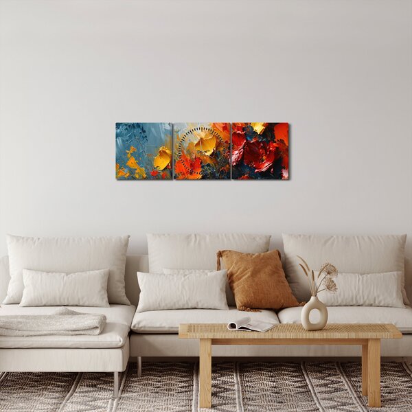 Obraz - Abstraktní malba květin III. (s hodinami) (90x30 cm)