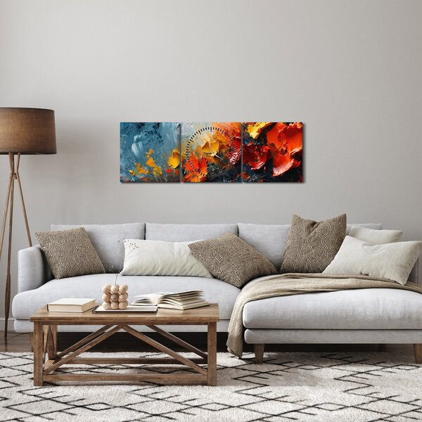 Obraz - Abstraktní malba květin III. (s hodinami) (90x30 cm)