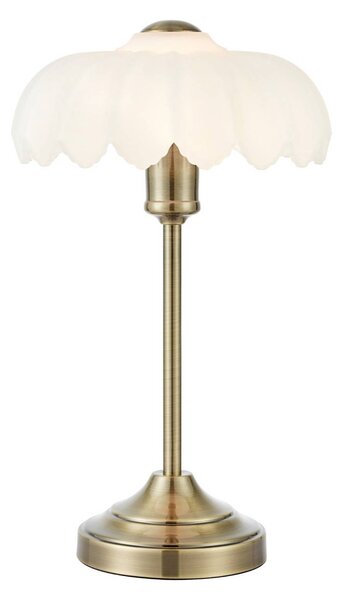 Markslöjd Stolní lampa Kurage, starý mosaz/bílá, sklo, výška 43 cm, E27, Bronz / starožitná mosaz, Obývací pokoj / jídelna, Sklo