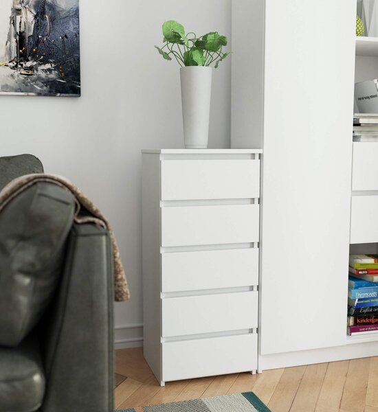 Komoda šířka 40 cm dřevěná příborník do předsíně ložnice obývacího pokoje organizér do dětského pokoje výška 92 cm s 5 zásuvkami bílá