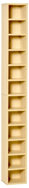 HOMCOM Úložný sloupec na CD a DVD, regál se 12 přihrádkami, kapacita max. 204 CD, 21 x 20 x 175 cm, přírodní dřevo | Aosom
