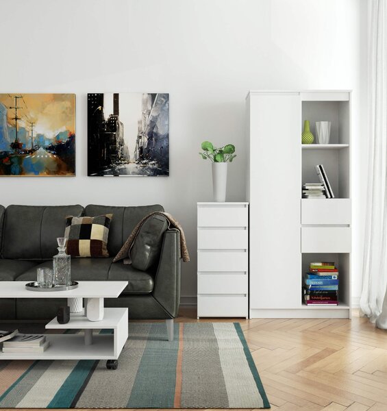 Komoda šířka 40 cm dřevěná příborník do předsíně ložnice obývacího pokoje organizér do dětského pokoje výška 92 cm s 5 zásuvkami bílá