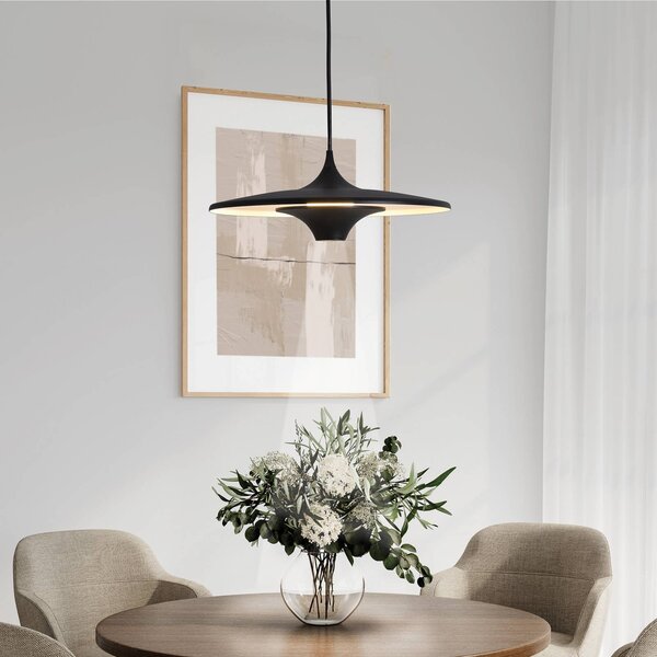 Viokef Závěsné LED světlo Rene, černé, Ø 42 cm, kov, Černá, Obývací pokoj / jídelna, kov, Moderní