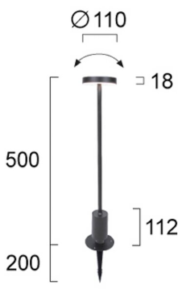 Viokef LED lampa s podstavcem Tango tmavě šedá Výška 50 cm Kov, zemní hrot, Černá, Hliník, Moderní, Venkovní bodové svítidlo / zabodnuté do země