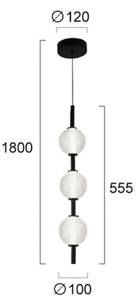 Viokef Závěsné LED světlo Abeona, Ø 10 cm, černá, kov/sklo, 3 svítidla., Černá, Obývací pokoj / jídelna, kov
