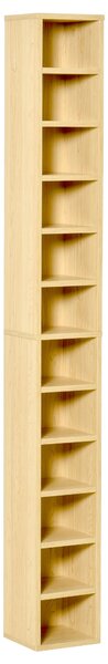 HOMCOM Úložný sloupec na CD a DVD, regál se 12 přihrádkami, kapacita max. 204 CD, 21 x 20 x 175 cm, přírodní dřevo | Aosom