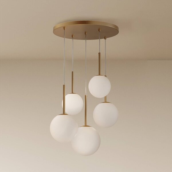 Maytoni Závěsná lampa Basic form, zlatá, Ø 58 cm 5 světel, sklo, stmívatelný, Mosaz / zlato, Obývací pokoj / jídelna, Sklo, Moderní, Koule