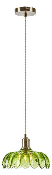 Markslöjd Závěsné světlo Kurage, starý mosaz/zelená, sklo, Ø 26 cm, E27, stmívatelný, Zelená, Kuchyň, Sklo