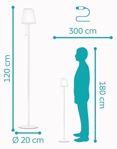 EGLO Solární LED lampa na terasu Scordiano-L, bílá, výška 120 cm, Bílá / opál, kov, Moderní