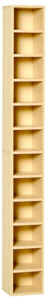 HOMCOM Úložný sloupec na CD a DVD, regál se 12 přihrádkami, kapacita max. 204 CD, 21 x 20 x 175 cm, přírodní dřevo | Aosom