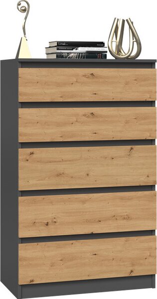 VBChome Komoda s 5 zásuvkami 70 x 40 x 110 cm Dub Artisan - antracit Bezúchytková komoda Víceúčelová skříň do předsíně Ložnice Obývací pokoj Dětský pokoj Moderní dub Artisan - antracit