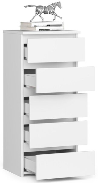 Komoda šířka 40 cm dřevěná příborník do předsíně ložnice obývacího pokoje organizér do dětského pokoje výška 92 cm s 5 zásuvkami bílá