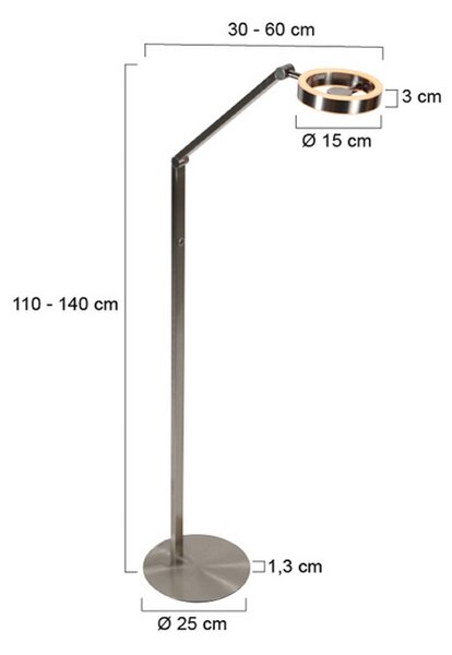 Steinhauer LED stojací lampa Ringlux ocelová barva, kov, 2 700 K, stmívač, stmívatelný, Hliník / šedá / zinek, Obývací pokoj / jídelna, kov, Moderní