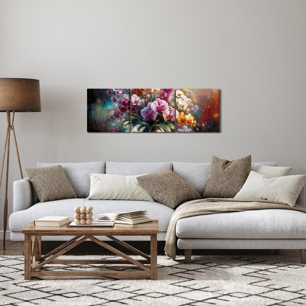 Obraz - Váza květin II. (s hodinami) (90x30 cm)